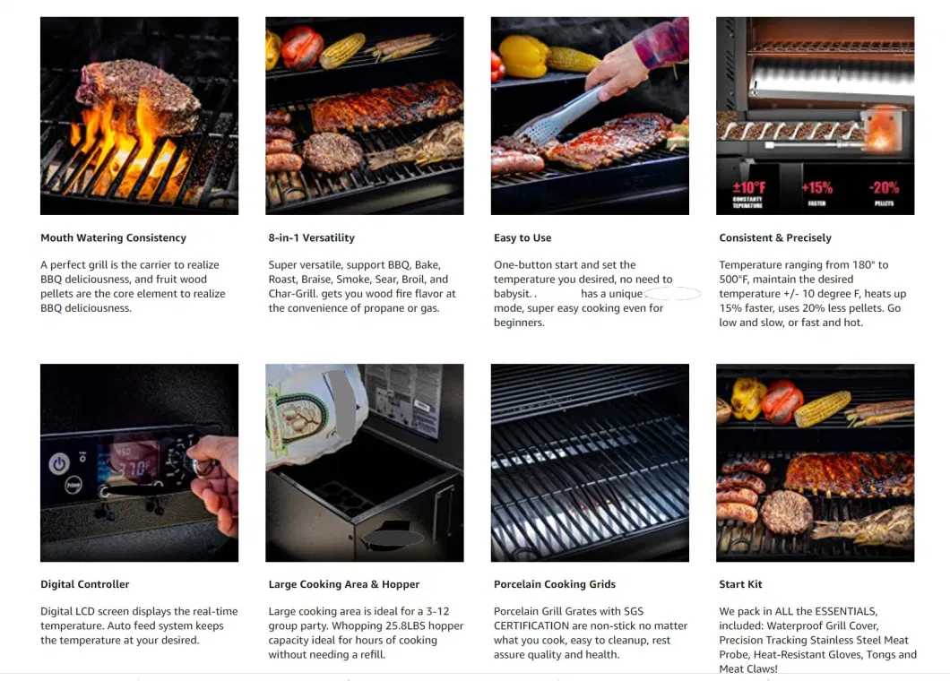 Pellet Smoker, Portable Pellet Grill, Electric Tabletop Outdoor Smokers Pellet Grill with Smart Meat Probe